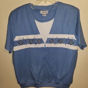 Alfred Dunner Blue and White Top With Layered Look